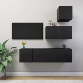 4-teiliges TV-Wohnzimmermöbelset aus schwarzem Holzwerkstoff von vidaXL, TV-Möbel - Ref: Foro24-3078839, Preis: 128,43 €, Rab...