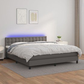 Cama box spring colchón y LED cuero sintético gris 180x200 cm Cama box spring colchón y LED cuero sintético gris 180x200 cm