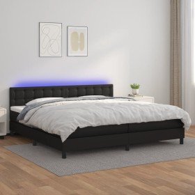Cama box spring colchón y LED cuero sintético negro 200x200 cm Cama box spring colchón y LED cuero sintético negro 200x200 cm