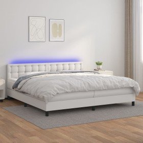 Cama box spring colchón y LED cuero sintético blanco 200x200 cm en Camas y somieres | Comprar online en Foro24