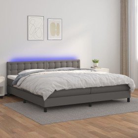 Cama box spring colchón y LED cuero sintético gris 200x200 cm Cama box spring colchón y LED cuero sintético gris 200x200 cm