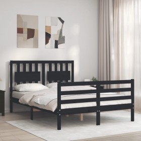 Estructura de cama con cabecero madera maciza negro 120x200 cm