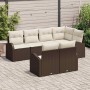 Conjunto de sofá de jardín con cojín 7 pcs Marrón Poliratán
