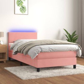 Cama box spring colchón y LED terciopelo rosa 80x200 cm Cama box spring colchón y LED terciopelo rosa 80x200 cm