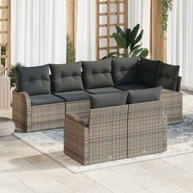 Conjunto de sofá de jardín con cojín 7 pcs Gris Poliratán