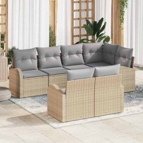 Conjunto de sofá de jardín con cojín 7 pcs Beige Poliratán