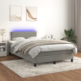 Cama box spring colchón y LED terciopelo gris claro 120x200 cm Cama box spring colchón y LED terciopelo gris claro 120x200 cm