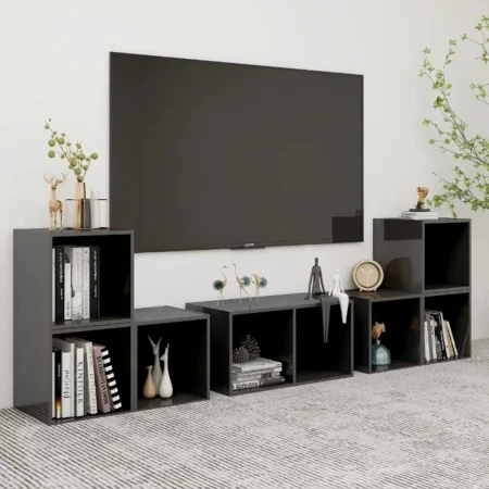 Living room furniture 6 pieces glossy gray engineered wood by vidaXL, TV Furniture - Ref: Foro24-3080059, Price: 122,14 €, Di...