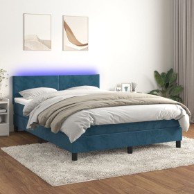 Cama box spring colchón y LED terciopelo azul oscuro 140x190 cm Cama box spring colchón y LED terciopelo azul oscuro 140x190 cm
