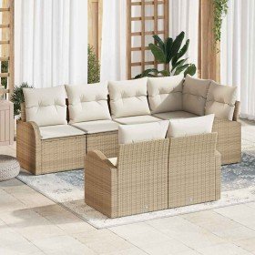 Conjunto de sofá de jardín con cojín 7 pcs Beige Poliratán