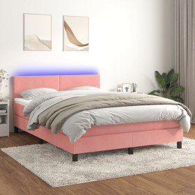Cama box spring colchón y LED terciopelo rosa 140x190 cm Cama box spring colchón y LED terciopelo rosa 140x190 cm