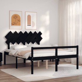 Estructura de cama con cabecero madera maciza negr