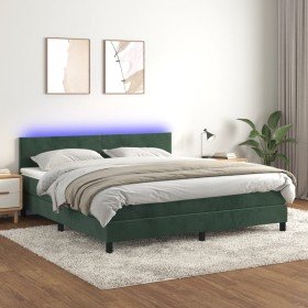 Cama box spring colchón y LED terciopelo verde oscuro 160x200cm en Camas y somieres | Comprar online en Foro24