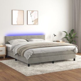 Cama box spring colchón y LED terciopelo gris claro 180x200 cm Cama box spring colchón y LED terciopelo gris claro 180x200 cm