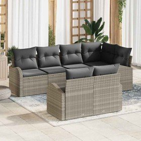 Conjunto de sofá de jardín con cojín 7 pcs Gris claro Poliratán Conjunto de sofá de jardín con cojín 7 pcs Gris claro Poliratán