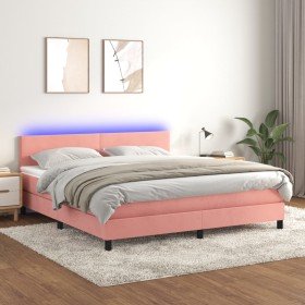 Cama box spring colchón y LED terciopelo rosa 180x200 cm Cama box spring colchón y LED terciopelo rosa 180x200 cm