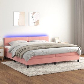 Cama box spring colchón y LED terciopelo rosa 200x200 cm Cama box spring colchón y LED terciopelo rosa 200x200 cm