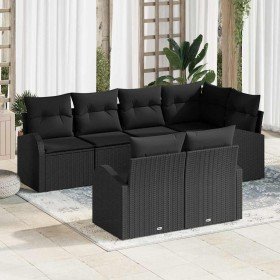 Conjunto de sofá de jardín con cojín 7 pcs Negro Poliratán
