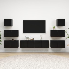 8-teiliges TV-Schrankset aus schwarzer Spanplatte von vidaXL, TV-Möbel - Ref: Foro24-3078819, Preis: 237,61 €, Rabatt: %