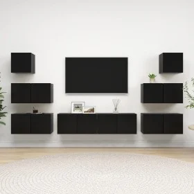 8-teiliges TV-Schrankset aus schwarzer Spanplatte von vidaXL, TV-Möbel - Ref: Foro24-3078819, Preis: 246,28 €, Rabatt: %