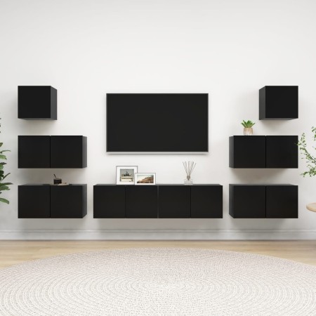 8-teiliges TV-Schrankset aus schwarzer Spanplatte von vidaXL, TV-Möbel - Ref: Foro24-3078819, Preis: 237,61 €, Rabatt: %