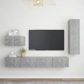 Set muebles de salón TV 4 pzas madera ingeniería gris hormigón de vidaXL, Muebles TV - Ref: Foro24-3079096, Precio: 176,25 €,...