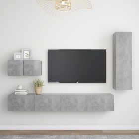 TV living room furniture set 4 pieces concrete gray engineered wood by vidaXL, TV Furniture - Ref: Foro24-3079096, Price: 177...