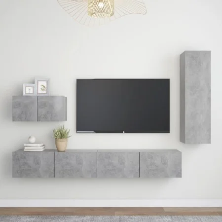 TV-Wohnzimmermöbel-Set, 4-teilig, Betongrau, Holzwerkstoff von vidaXL, TV-Möbel - Ref: Foro24-3079096, Preis: 177,79 €, Rabat...