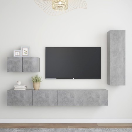 TV-Wohnzimmermöbel-Set, 4-teilig, Betongrau, Holzwerkstoff von vidaXL, TV-Möbel - Ref: Foro24-3079096, Preis: 177,51 €, Rabat...