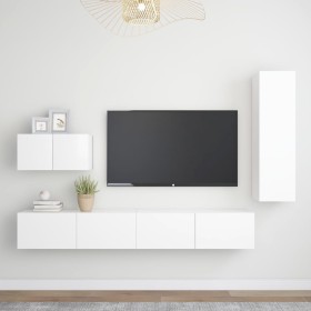 White engineered wood 4-piece TV living room furniture set by vidaXL, TV Furniture - Ref: Foro24-3078676, Price: 189,78 €, Di...