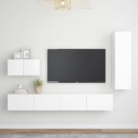4-teiliges TV-Wohnzimmermöbelset aus weißem Holzwerkstoff von vidaXL, TV-Möbel - Ref: Foro24-3078676, Preis: 198,43 €, Rabatt: %