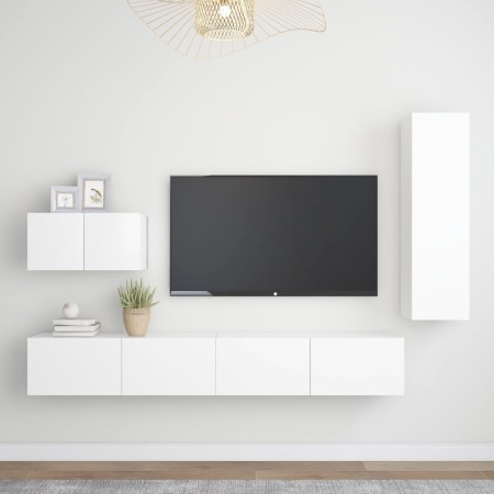 4-teiliges TV-Wohnzimmermöbelset aus weißem Holzwerkstoff von vidaXL, TV-Möbel - Ref: Foro24-3078676, Preis: 189,78 €, Rabatt: %