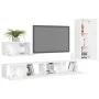 4-teiliges TV-Wohnzimmermöbelset aus weißem Holzwerkstoff von vidaXL, TV-Möbel - Ref: Foro24-3078676, Preis: 198,43 €, Rabatt: %