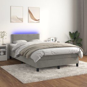 Cama box spring colchón y LED terciopelo gris claro 120x200 cm Cama box spring colchón y LED terciopelo gris claro 120x200 cm