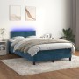 Cama box spring colchón y LED terciopelo azul oscuro 120x200 cm