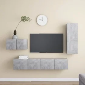 TV-Lounge-Möbel-Set 4-teilig Holztechnik grau Beton von vidaXL, TV-Möbel - Ref: Foro24-3079098, Preis: 142,76 €, Rabatt: %