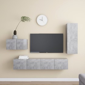 TV-Lounge-Möbel-Set 4-teilig Holztechnik grau Beton von vidaXL, TV-Möbel - Ref: Foro24-3079098, Preis: 150,16 €, Rabatt: %