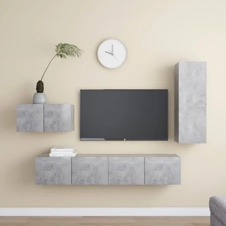 TV-Lounge-Möbel-Set 4-teilig Holztechnik grau Beton von vidaXL, TV-Möbel - Ref: Foro24-3079098, Preis: 142,55 €, Rabatt: %