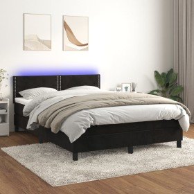 Cama box spring colchón y LED terciopelo negro 140x190 cm Cama box spring colchón y LED terciopelo negro 140x190 cm