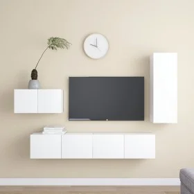 Set de muebles de salón TV 4 piezas madera de ingeniería blanco de vidaXL, Muebles TV - Ref: Foro24-3078678, Precio: 172,03 €...