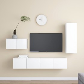 Set de muebles de salón TV 4 piezas madera de ingeniería blanco