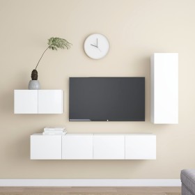 White engineered wood 4-piece TV living room furniture set by vidaXL, TV Furniture - Ref: Foro24-3078678, Price: 164,51 €, Di...