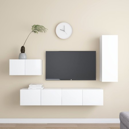 Set de muebles de salón TV 4 piezas madera de ingeniería blanco de vidaXL, Muebles TV - Ref: Foro24-3078678, Precio: 164,51 €...