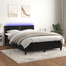 Cama box spring colchón y LED terciopelo negro 140x200 cm Cama box spring colchón y LED terciopelo negro 140x200 cm