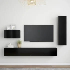 4-Piece Black Chipboard TV Cabinet Set by vidaXL, TV Furniture - Ref: Foro24-3078781, Price: 213,92 €, Discount: %