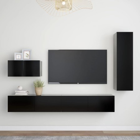4-teiliges TV-Schrankset aus schwarzer Spanplatte von vidaXL, TV-Möbel - Ref: Foro24-3078781, Preis: 216,94 €, Rabatt: %