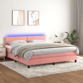 Cama box spring colchón y LED terciopelo rosa 160x200 cm Cama box spring colchón y LED terciopelo rosa 160x200 cm
