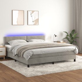 Cama box spring colchón y LED terciopelo gris claro 180x200 cm Cama box spring colchón y LED terciopelo gris claro 180x200 cm