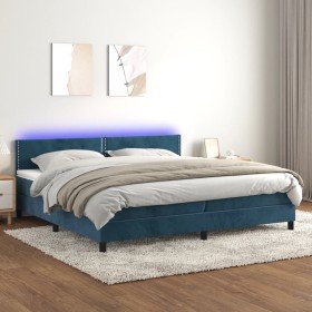 Cama box spring colchón y LED terciopelo azul oscuro 200x200 cm Cama box spring colchón y LED terciopelo azul oscuro 200x200 cm