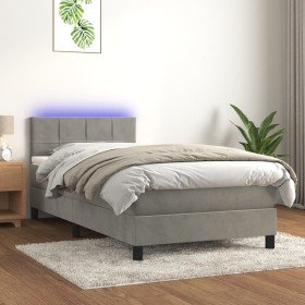 Cama box spring colchón y LED terciopelo gris claro 90x190 cm Cama box spring colchón y LED terciopelo gris claro 90x190 cm